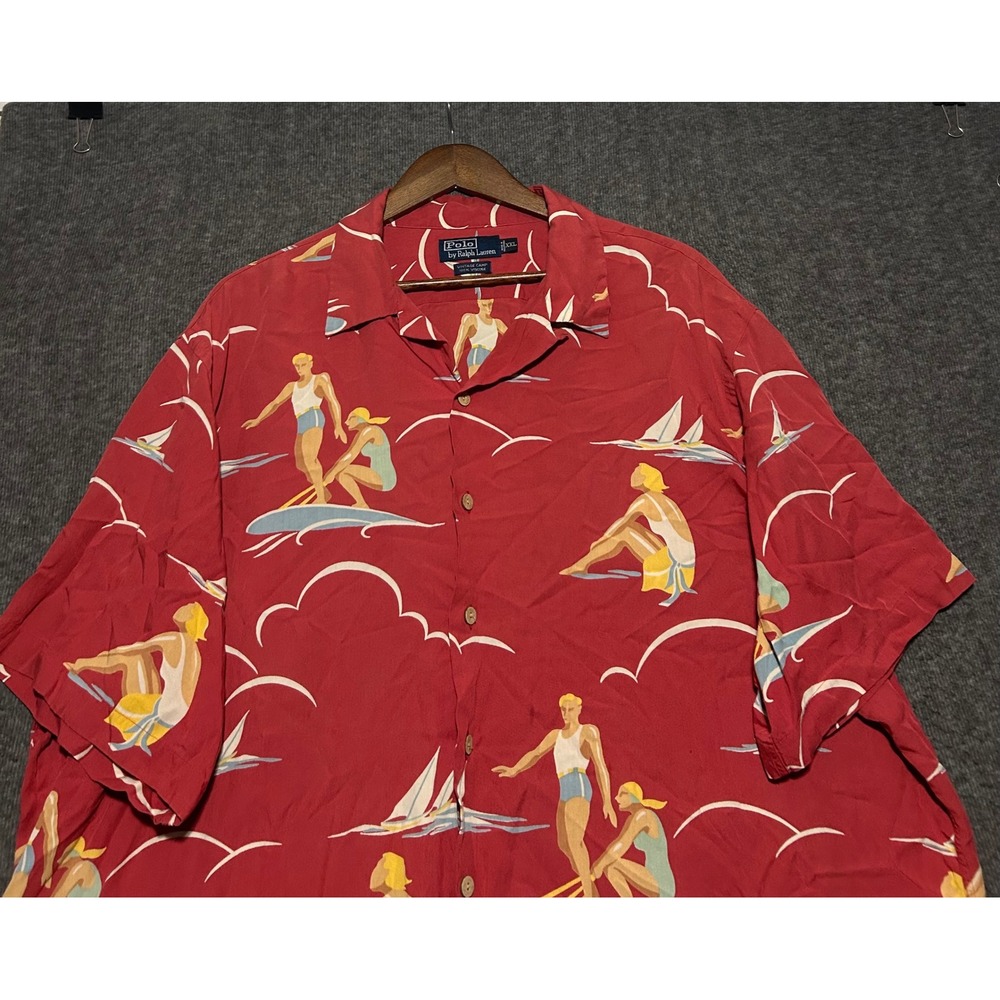 Polo ralph lauren vintage camp collar shirt Sailing surfing print viscose 2XL